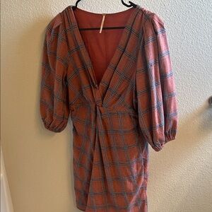 Free People Plaid Dress in Rust and Blue